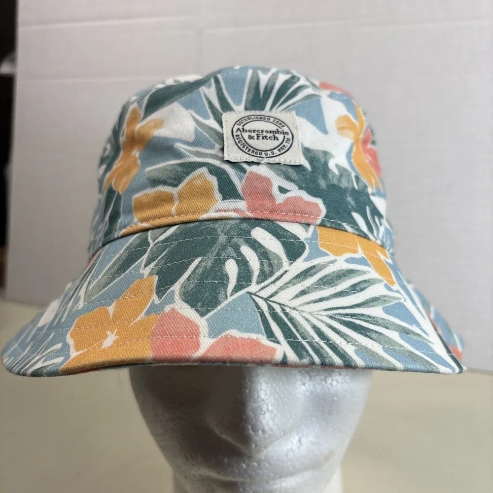 Abercrombie & Fitch Tropical Floral Bucket Hat Blue Green Orange Sun Hat OS